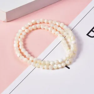 White mother of pearl round shell beads strand for DIY jewelry making and bracelet accessories.