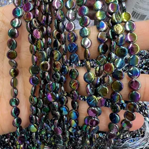 Freshwater shell flat round coin AB color loose beads for DIY handmade jewelry making.
