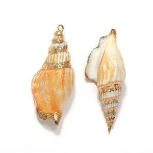 Gold plated natural shell pendant DIY jewelry making accessories conch charms for necklace