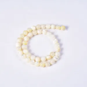 Natural white mother-of-pearl round shell beads for DIY jewelry making, bracelets, and crafts.