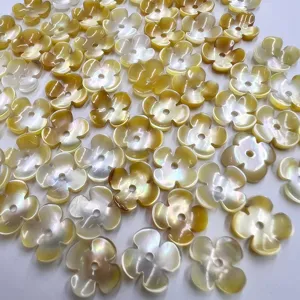 Natural Yellow Mother of Pearl Shell Flower Beads 10mm Four Petal DIY Jewelry Making Charms