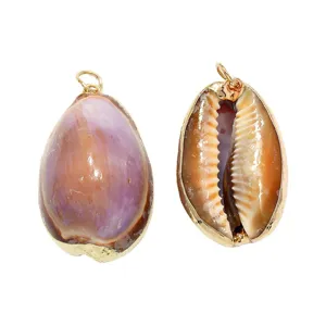 Pendentif Coquillage Naturel Conque Bord Plaqué Or Accessoire de Bijouterie DIY Charme de Conque Pourpre Pour Collier