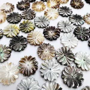 Black lip shell 12mm carved chrysanthemum flower loose beads for DIY handmade jewelry making.