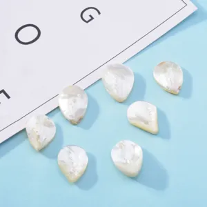 Close-up detail of natural shell teardrop rhombus DIY jewelry accessories components.