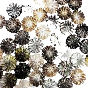 Black shell 12mm carved flower loose beads, DIY handmade jewelry accessories main view