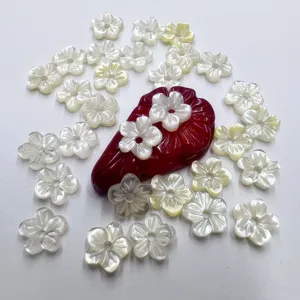 Mother of pearl shell flower loose beads white carved five petal DIY jewelry parts