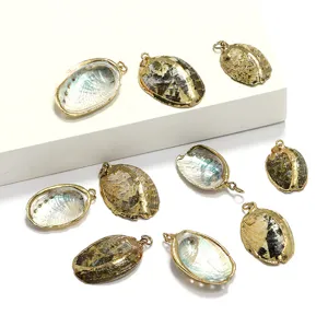 Gold plated natural abalone shell pendant DIY sea snail charm jewelry making accessories.