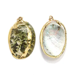 Fashion Hollow Gold Plated Green Abalone Shell Conch Pendant Women Trendy Ocean Style Jewelry Gift