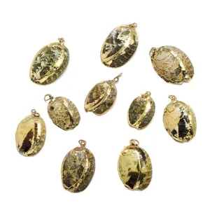 Gold plated green abalone shell pendants fashion natural conch jewelry DIY necklace charms