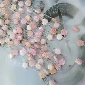 Shell flower beads detail view, perfect for DIY handmade jewelry crafting and accessories.
