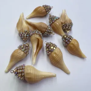Natural conch shell rhinestone pendant charms DIY jewelry making accessories beach style set