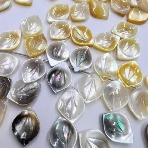 Perles de feuilles sculptées en coquillage naturel nacre DIY bijoux accessoires détail