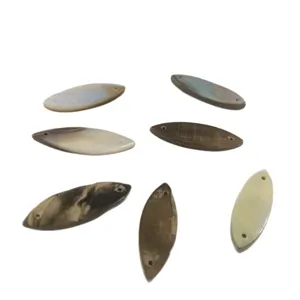 Natural black mother-of-pearl navette double hole shell pendant DIY jewelry making charms.
