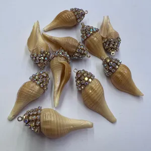 Bohemian Beach Style Natural Conch Shell Pendant Electroplated Rhinestone Jewelry DIY Necklace Accessories