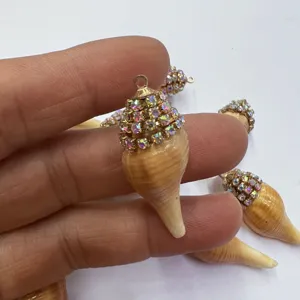 Bohemian rhinestone red conch shell pendant DIY necklace jewelry accessory for beach fashion style
