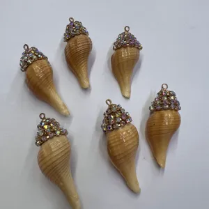 Rhinestone electroplated red conch shell pendant DIY beach necklace accessory main view