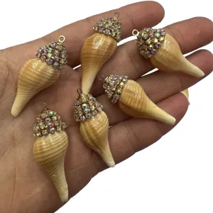 Handmade rhinestone seashell pendant DIY necklace accessories beach style jewelry making charm