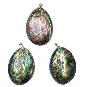Natural abalone shell teardrop pendant with colorful iridescent luster for women fashion jewelry.