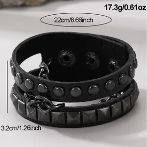 Modisches mehrschichtiges Leder Nieten Armband fuer Damen und Herren Punk Schmuck.