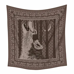 Braunes Vintage Wolf Motiv Quadratisches Tuch, gemütlicher warmer Outdoor Schal für Damen.