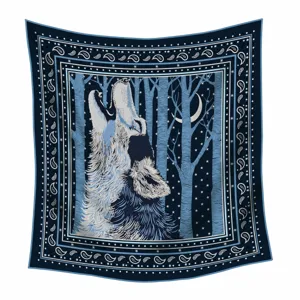 Damen Vintage Wald Wolf Mond Ross Quadratisches Tuch Satin-Optik Polyester Bedruckter Schal Outdoor Warm Paisley Große Bandana