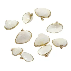 Natural Shell Pendant Gold Plated Edging Rough Fine Texture Clam Shell DIY Jewelry Making Accessories For Necklace Crafting