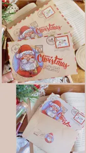 Vintage kraft paper Christmas greeting cards with cute Santa Claus print and envelopes