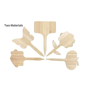 Natural bamboo plant labels and gardening markers in five different creative shapes