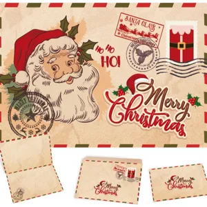 Vintage kraft Christmas greeting cards with envelopes featuring festive Santa Claus design