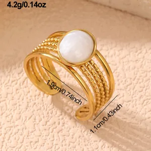 Vintage Edelstahl Mehrfachband Ring mit ovalem weissen Stein Luxus Goldschmuck Stil