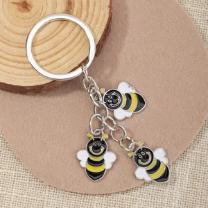 Cute bee metal keychain alloy oil drop key ring pendant fashion bag accessory jewelry