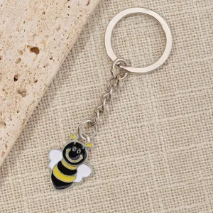 Cute bee alloy metal keychain for women girls, cartoon animal pendant key ring holder bag.