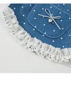 Jeans Hundekleid mit Punktmuster, Spitzenborte und Schleife für kleine Hunde und Welpen.