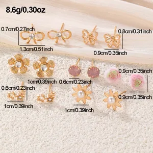 Goldschmuck Ohrringe Set mit Schleife Blume Perle Zirkon elegante Damen Ohrstecker.