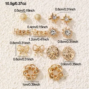 Gold Ohrringe Set für Damen, modische geometrische Kristall Schleife Stern Ohrschmuck.
