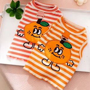 Lindo Chaleco para Mascotas con Bordado de Naranja a Rayas Poliéster Transpirable Ropa de Verano para Perro Gato con Gancho