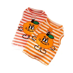 Bonito chaleco a rayas para mascotas, perros y gatos, con bordado de naranja y anilla D.