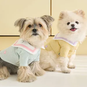 Frühling Sommer Hundebekleidung Matrosenkragen Gestreiftes Zweibeiniges Hemd Atmungsaktives
