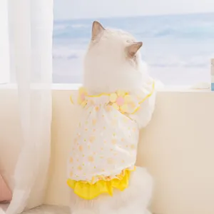 Robe pour animal de compagnie florale respirante mousseline manches volantées chat petit chien
