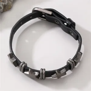 Schwarzes Punk-Stil Leder Stern Armband für Damen und Herren, coole Metall Charm Armreif.