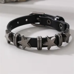 Schwarzes Lederarmband mit Sternen Punk Gothic Armreif Herren Damen Schmuck Zubehör