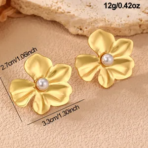 Goldene Blumen Ohrstecker mit Perle, elegantes Design für Damen Schmuck Geschenk Alltag.
