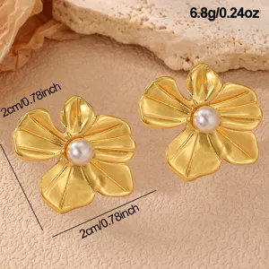 Goldene Blumen Ohrstecker mit Perle für Damen elegante Mode Schmuck Geschenke Stil