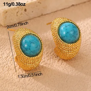 Goldschmuck Titanstahl Ohrstecker mit blauen Türkis Steinen, elegantes Schmuckdetail.