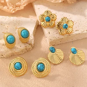 Vintage goldene Türkis Ohrringe Set Mode Statement Schmuck für Damen Alltag Kleidung