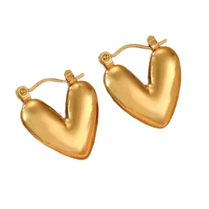 Klobige Gold Herz Creolen Ohrringe für Damen Modischer Puffy Edelstahl Schmuck Geschenk