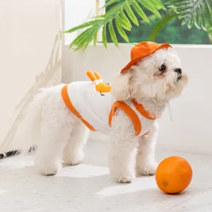 Süße sommerliche Haustierweste atmungsaktive Hundekleidung mit Hut orange Cartoon