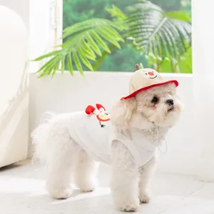 Niedliches Cartoon Hunde Weste und Hut Set für kleine Haustiere, atmungsaktive Sommerkleidung.
