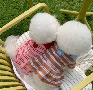 Bonito vestido polo a rayas para perros y gatos con falda plisada ropa primavera verano.