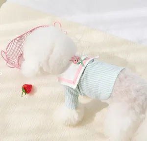 Cute striped sailor dog shirt breathable summer pet apparel for small dogs and cats clothes